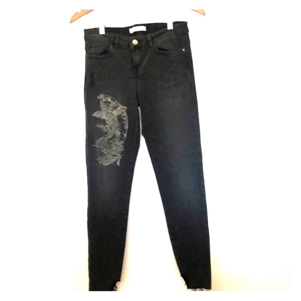 Zara Embroidered Koi Fish Jeans
